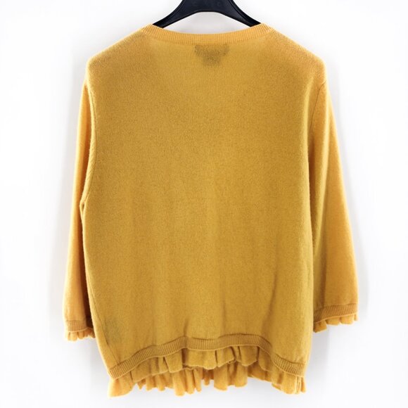 SUTTON CASHMERE 100% Cashmere Ruffle Trim Cardigan Pearl Buttons Yellow - Picture 2 of 4